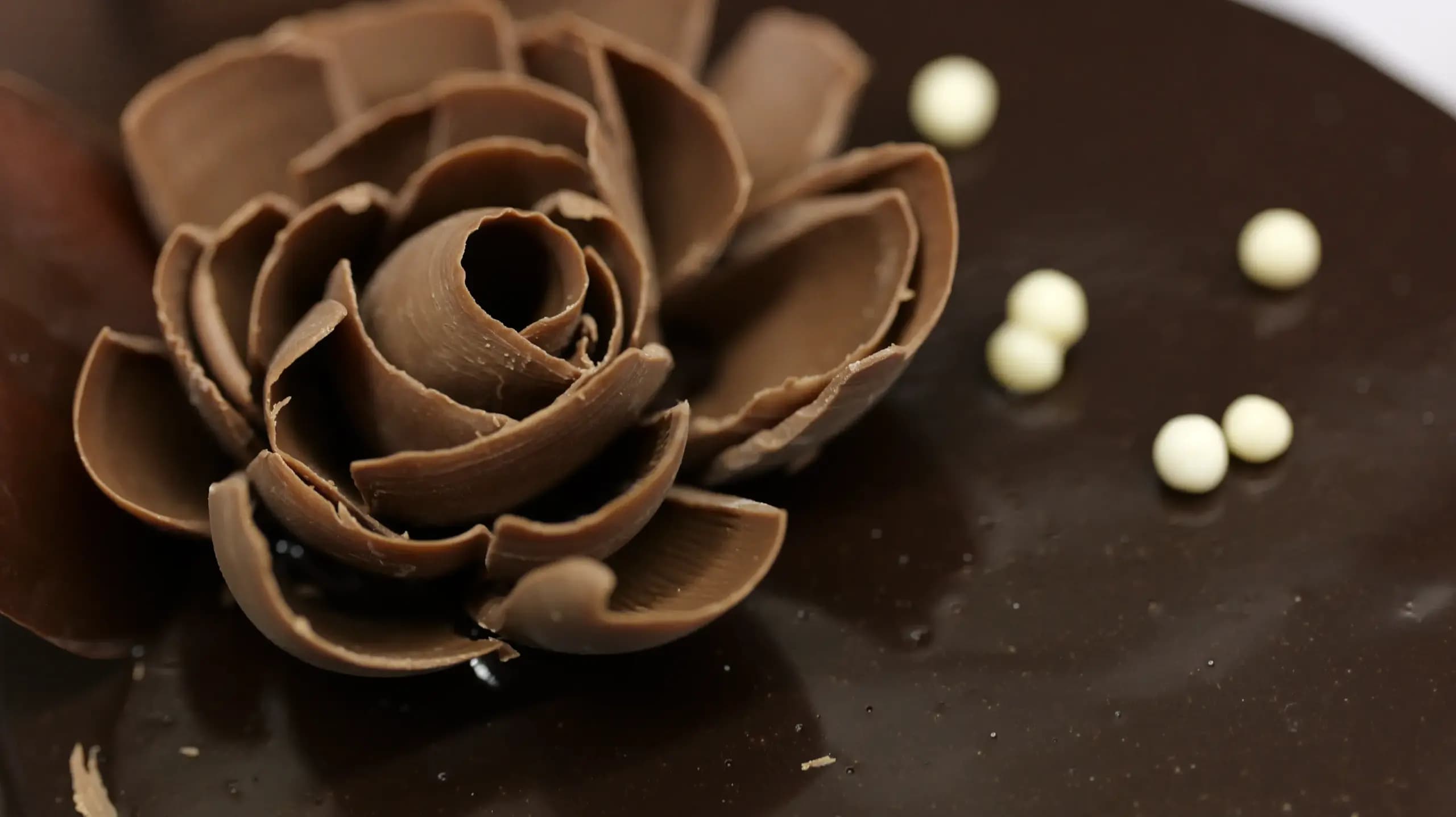 Décor de rose en chocolat sur un gâteau